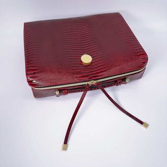 Estée Lauder Faux Croc Embossed Bordeaux Wine Red Large Makeup Cosmetic Case Bag - Picture 8 of 11